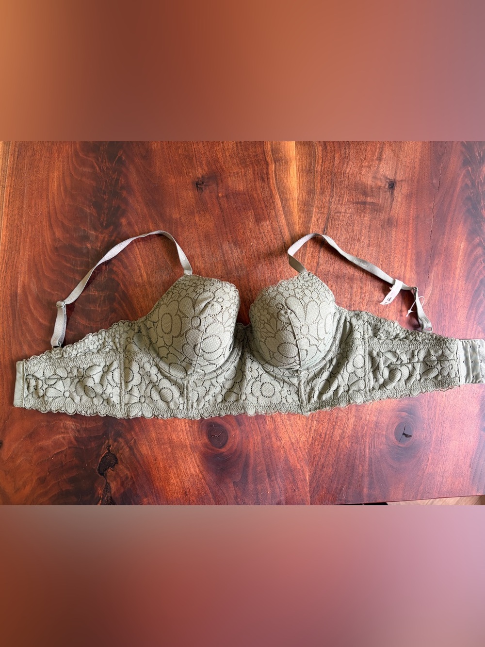 NWOT Aerie real power balconies Bra Demi 34 D Lace Longline Bra — Olive Green